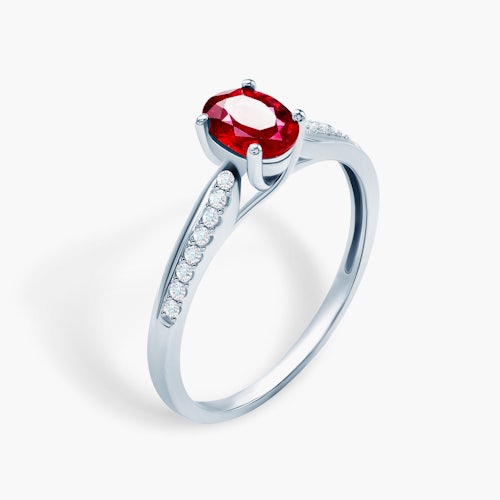 Pierścionek zaręczynowy SAVICKI: białe złoto, rubin, diamenty